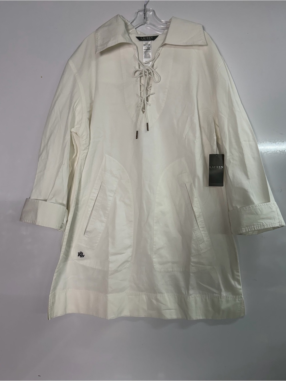 Lauren Ralph Lauren Cream Lace-Up Tunic Trench Coat